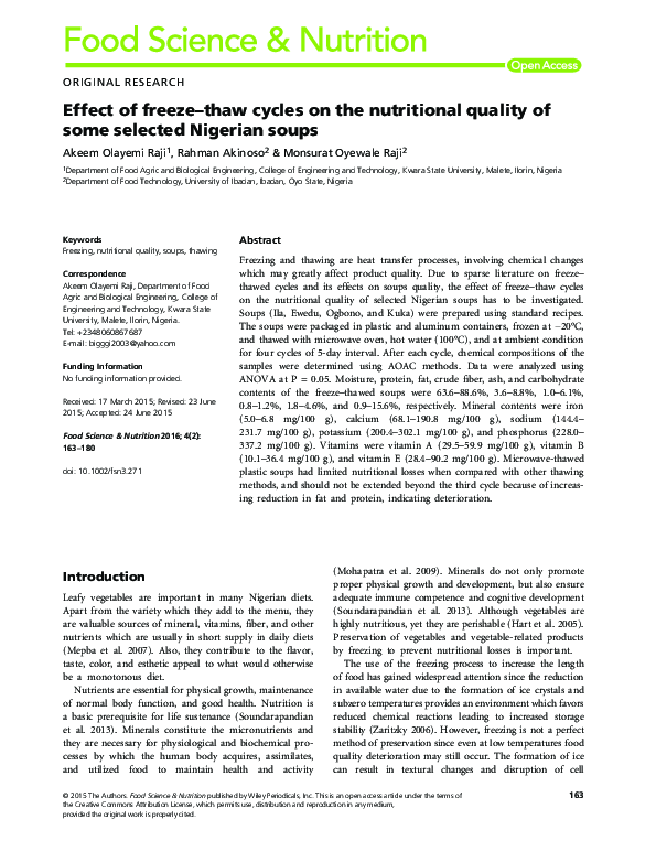 Picture Idea: Pdf Effect Of Freeze Thaw Cycles On The Nutritional Quality