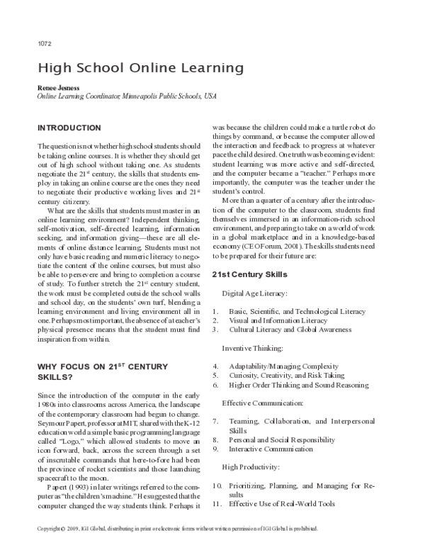 (PDF) High School Online Learning Renee Jesness Academia.edu