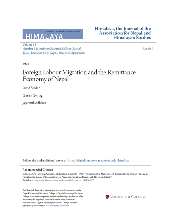 (PDF) Foreign labour migration and the remittance economy of Nepal