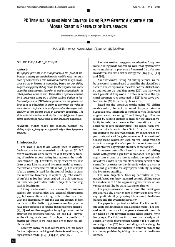 (PDF) PD Terminal Sliding Mode Control Using Fuzzy Genetic Algorithm ...