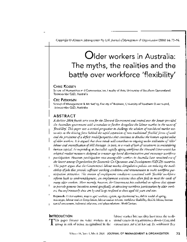(PDF) Older workers in Australia: The myths, the realities and the ...