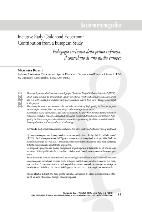 (PDF) Inclusive Early Childhood Education: Contribution from a European ...