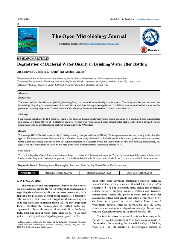 (PDF) Degradation of Bacterial Water Quality in Drinking Water after ...