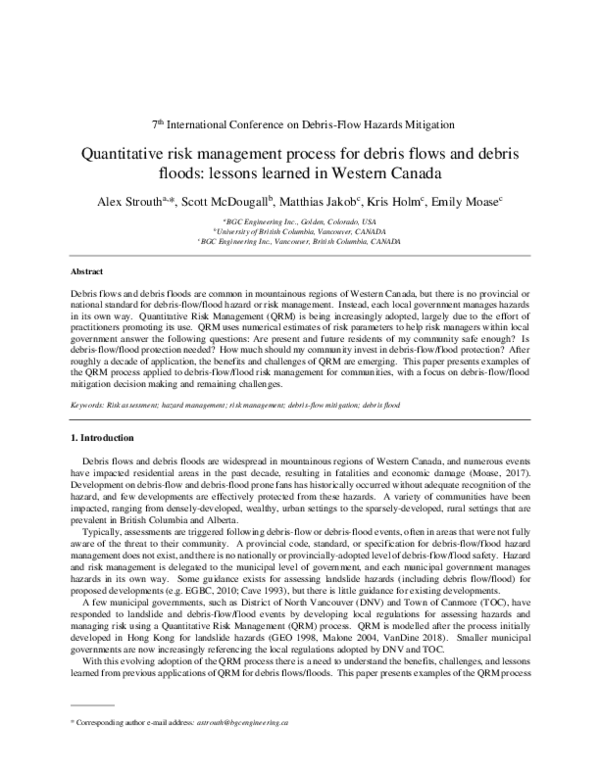 (PDF) Quantitative risk management process for debris flows and debris ...