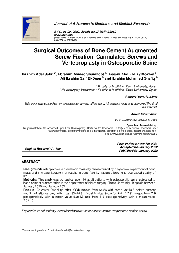(PDF) Surgical Outcomes of Bone Cement Augmented Screw Fixation ...