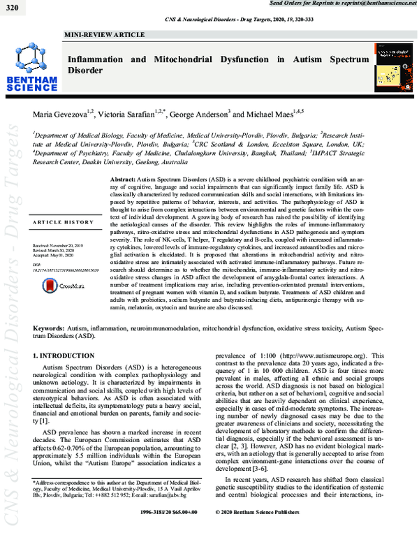 (PDF) Inflammation and Mitochondrial Dysfunction in Autism Spectrum ...