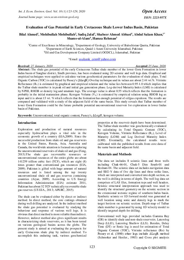 (PDF) Evaluation of Gas Potential in Early Cretaceous Shale Lower Indus ...