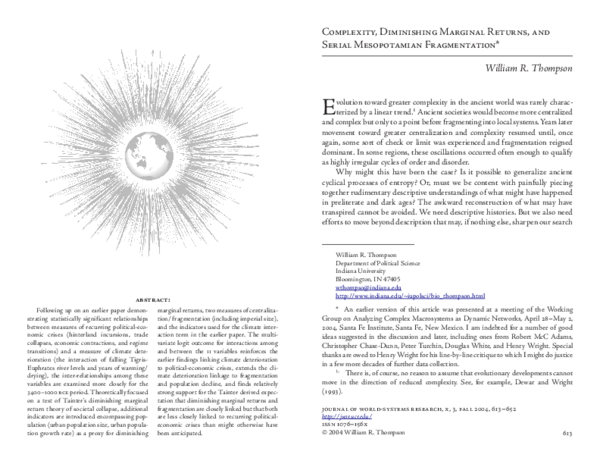 (PDF) Complexity, Diminishing Marginal Returns, and Serial Mesopotamian ...