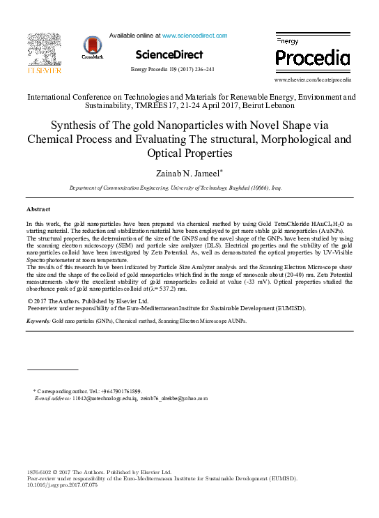(PDF) Synthesis of The gold Nanoparticles with Novel Shape via Chemical ...