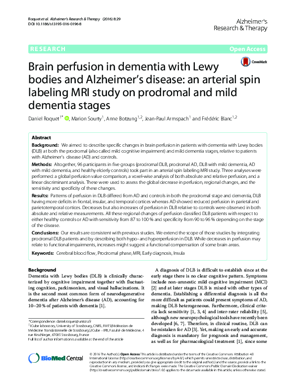 (PDF) Brain perfusion in dementia with Lewy bodies and Alzheimer’s ...