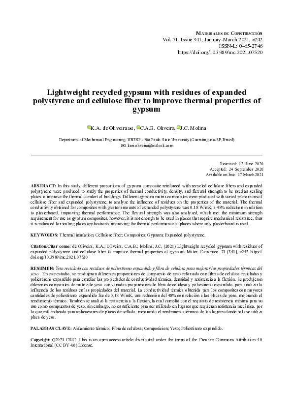 (PDF) Lightweight recycled gypsum with residues of expanded polystyrene ...