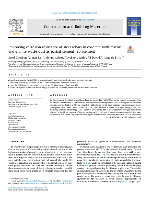 (PDF) Improving corrosion resistance of steel rebars in concrete with ...