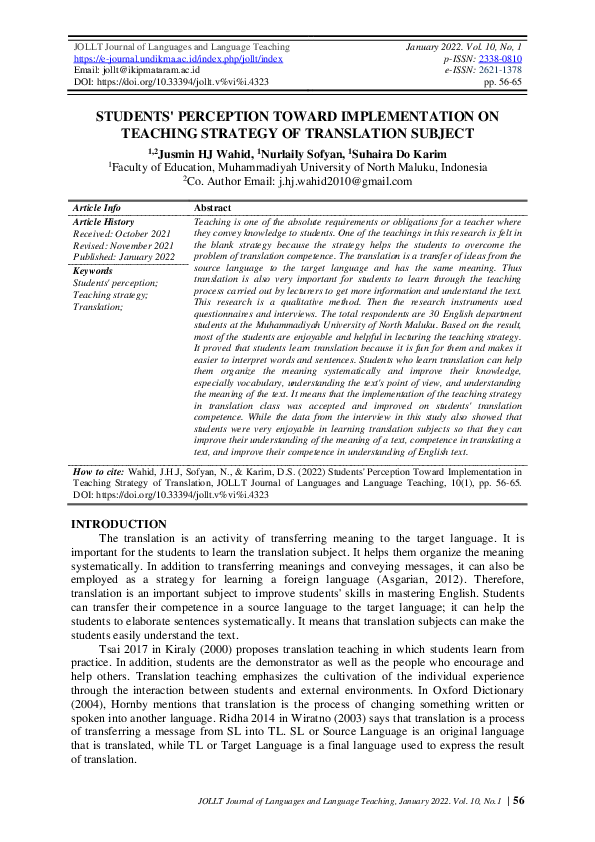 (PDF) Students' Perception Toward Implementation in Teaching Strategy ...