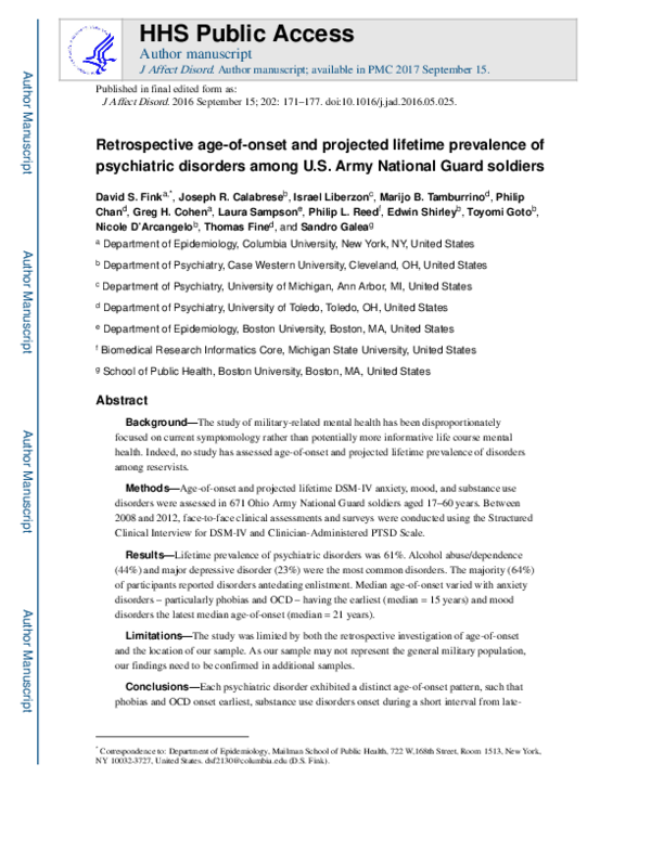 (PDF) Retrospective age-of-onset and projected lifetime prevalence of ...