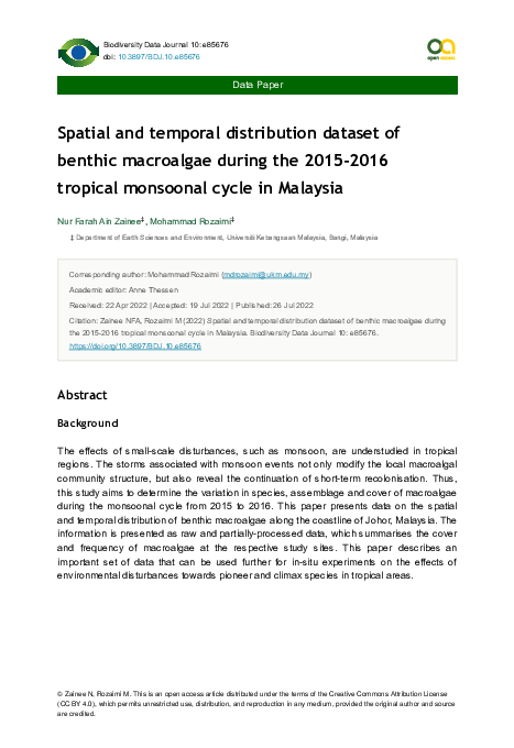 (PDF) Spatial and temporal distribution dataset of benthic macroalgae ...