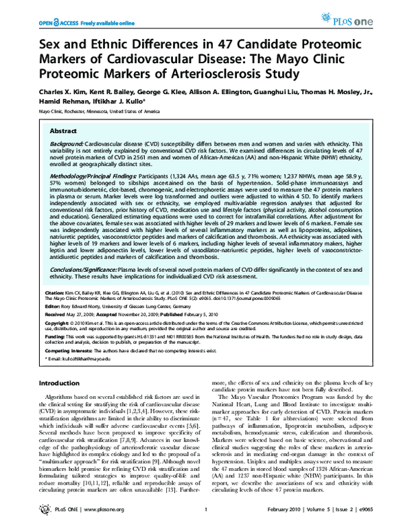(PDF) Sex and Ethnic Differences in 47 Candidate Proteomic Markers of ...