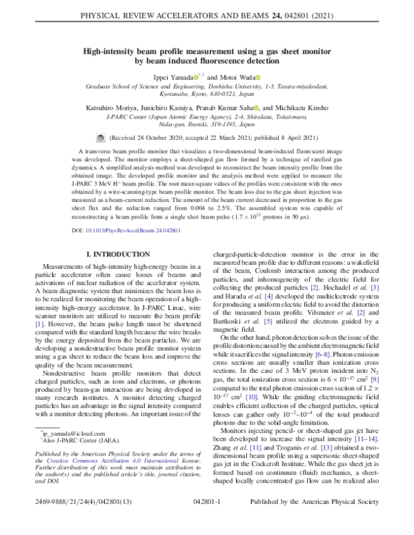 (PDF) High-intensity beam profile measurement using a gas sheet monitor ...