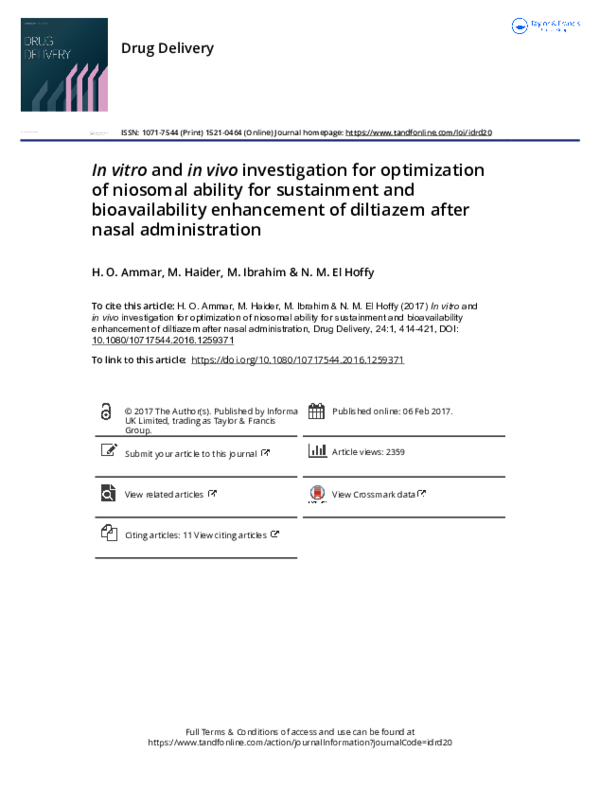 (PDF) In vitro and in vivo investigation for optimization of niosomal ...