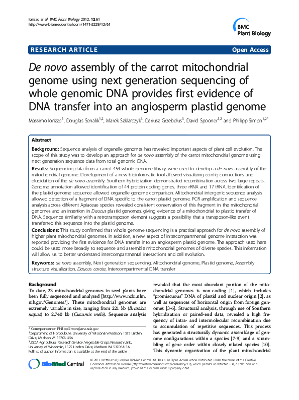 (PDF) De novo assembly of the carrot mitochondrial genome using next ...