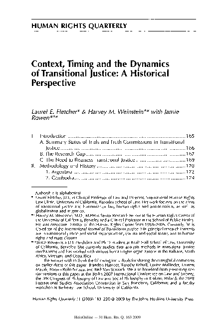 (PDF) Context, Timing and the Dynamics of Transitional Justice: A ...