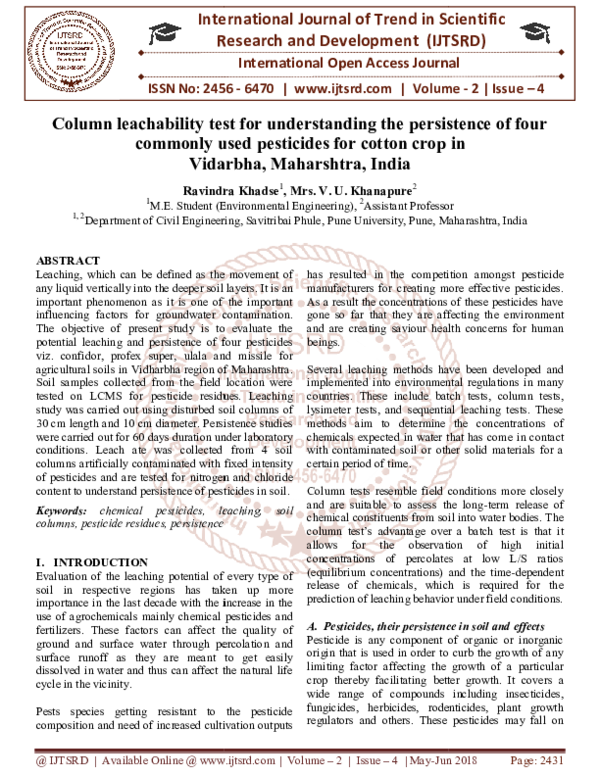 (PDF) Column leachability test for understanding the persistence of ...