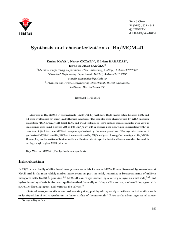 (PDF) Synthesis and characterization of Ba/MCM-41