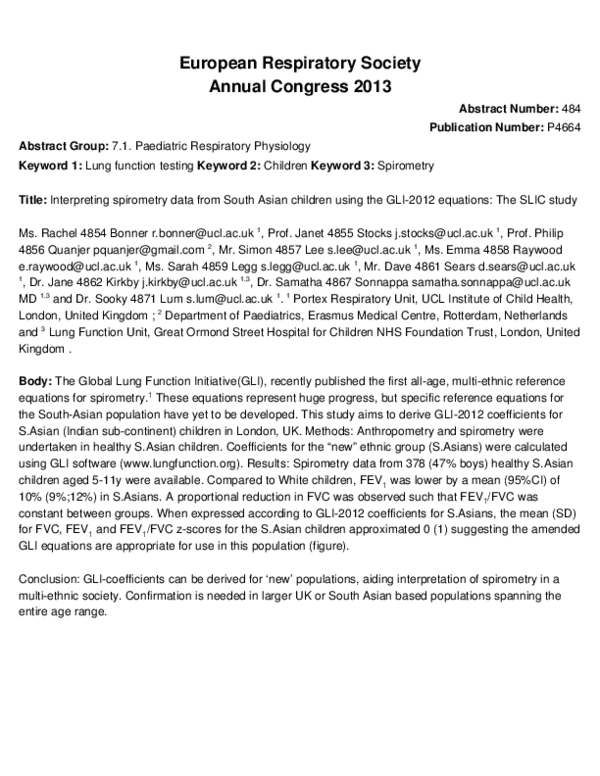 (PDF) Interpreting spirometry data from South Asian children using the