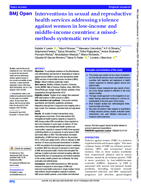 (PDF) Interventions in sexual and reproductive health services ...