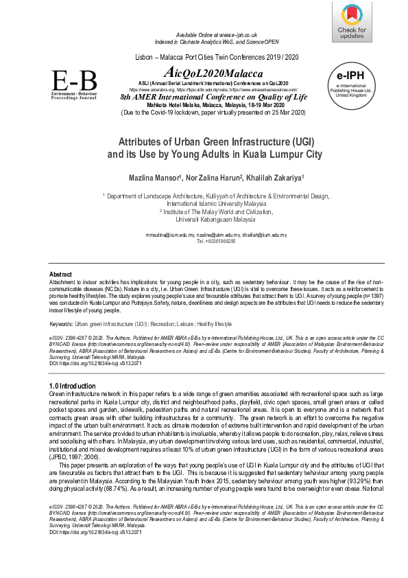 (PDF) Attributes of Urban Green Infrastructure (UGI) and its Use by ...