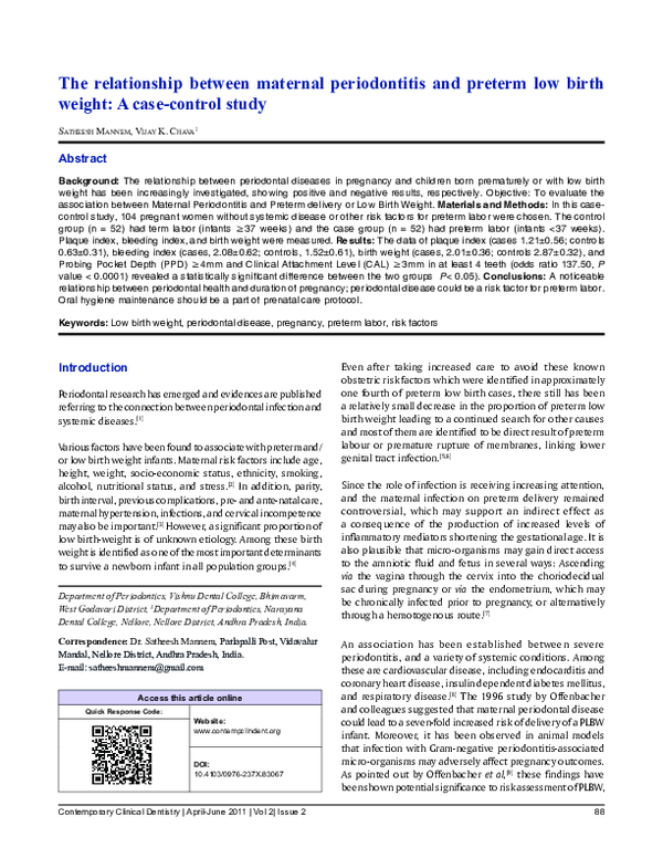 (PDF) The relationship between maternal periodontitis and preterm low ...
