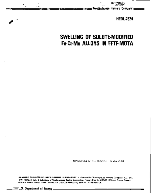 (PDF) Swelling of solute-modified Fe-Cr-Mn alloys in FFTF (Fast Flux ...