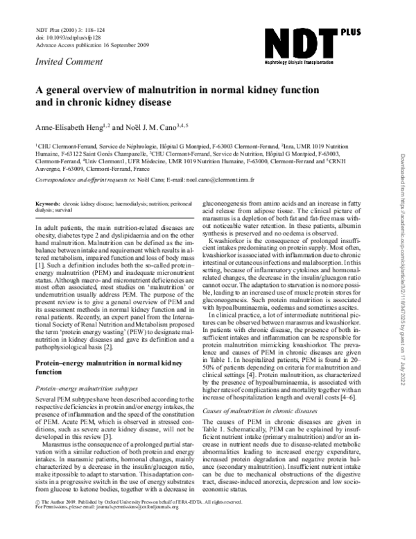 (PDF) A general overview of malnutrition in normal kidney function and ...