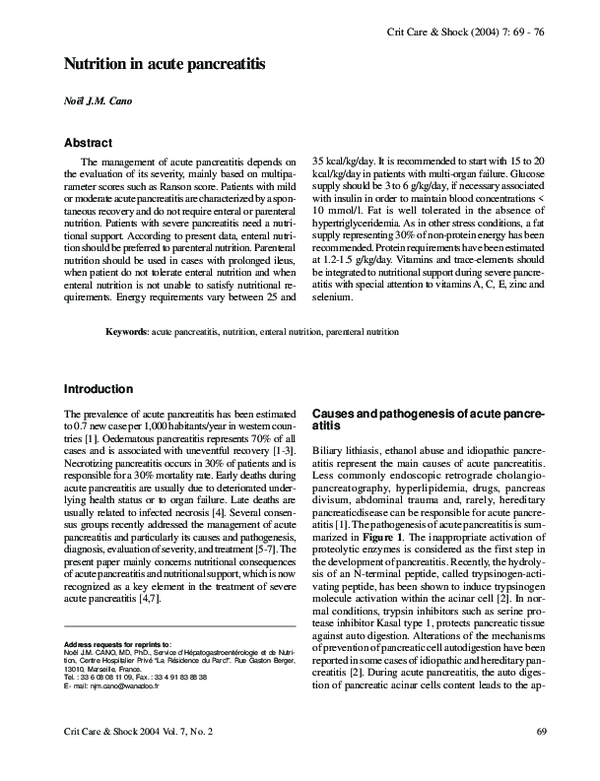 (PDF) Nutrition in acute pancreatitis