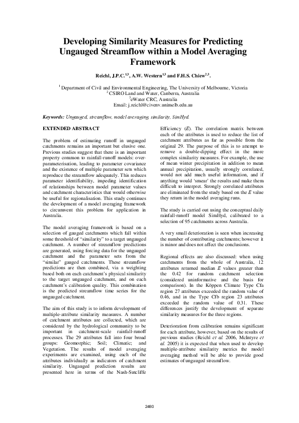 (PDF) Developing Similarity Measures for Predicting Ungauged Streamflow ...