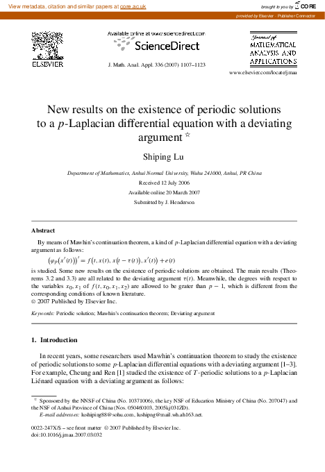 (PDF) New results on the existence of periodic solutions to a p ...
