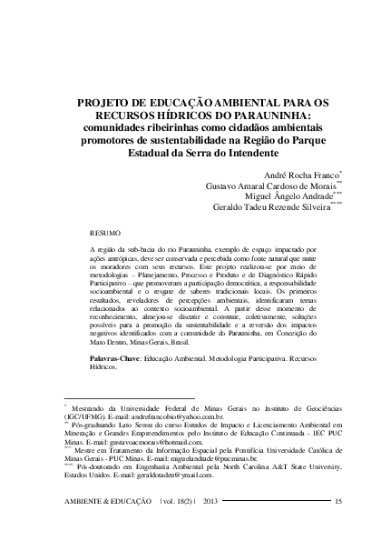 (PDF) Projeto de Educação Ambiental para os recursos hídricos do ...