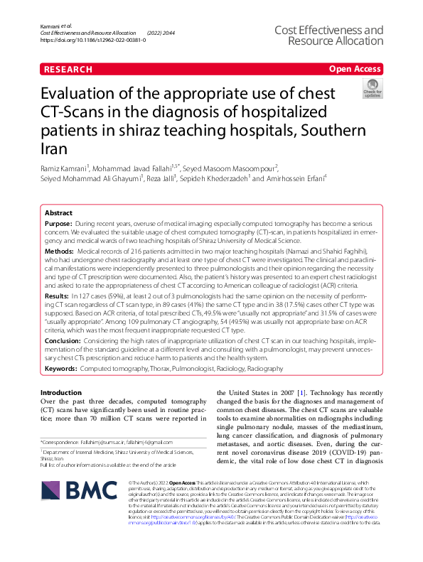 (PDF) Evaluation of the appropriate use of chest CTScans in the