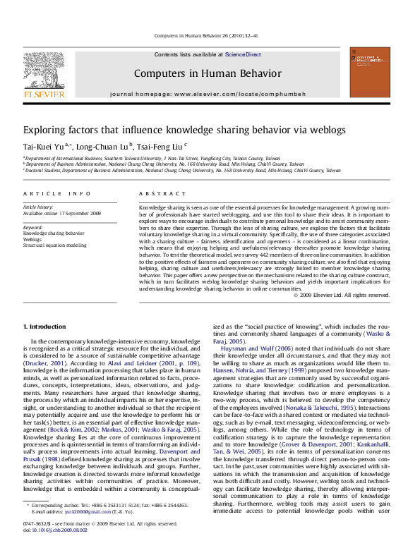 (PDF) Exploring factors that influence knowledge sharing behavior via ...
