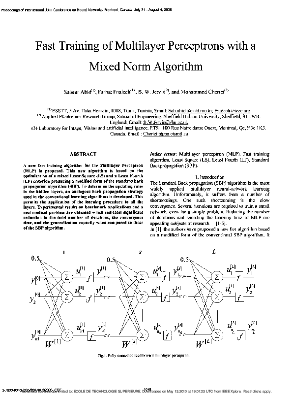 (PDF) Fast training of multilayer perceptrons with mixed norm algorithm