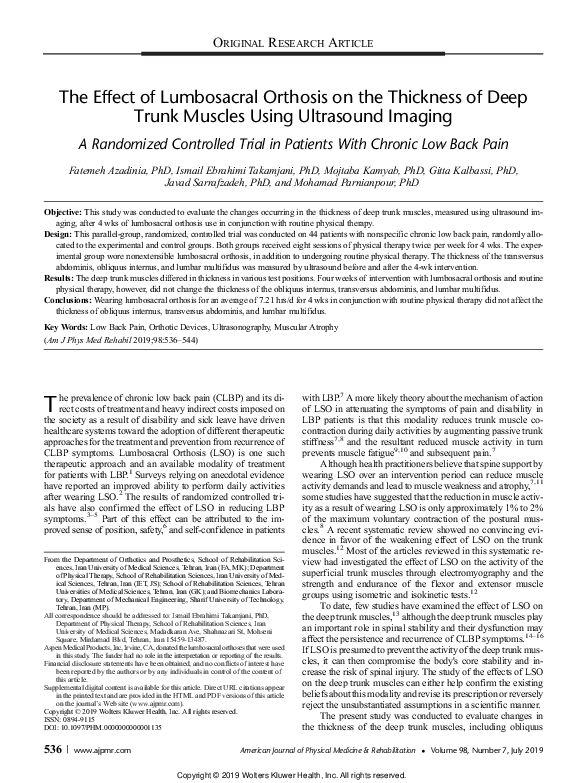 (PDF) The effect of lumbosacral orthosis on the thickness of deep trunk ...