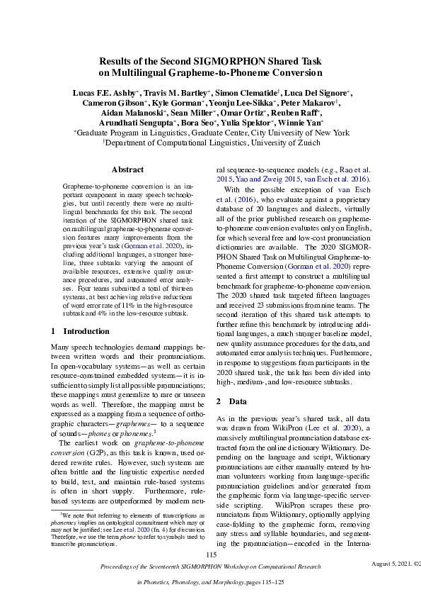 (PDF) Results of the Second SIGMORPHON Shared Task on Multilingual ...
