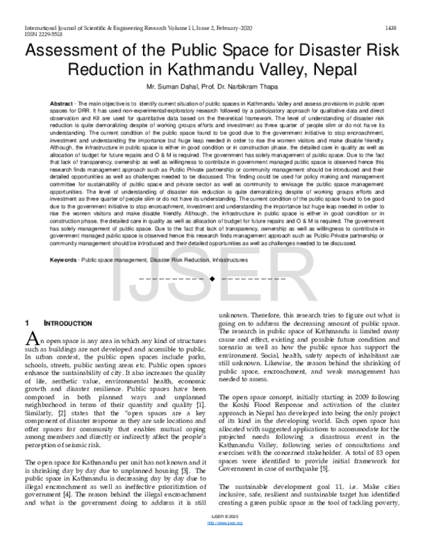 (PDF) Assessment of the Public Space for Disaster Risk Reduction in ...