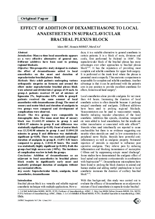 (PDF) Effect of Addition of Dexamethasone to Local Anaesthetics in ...
