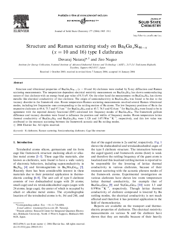 (PDF) Structure and Raman scattering study on Ba8GaxSi46$minus;x (x=10 ...