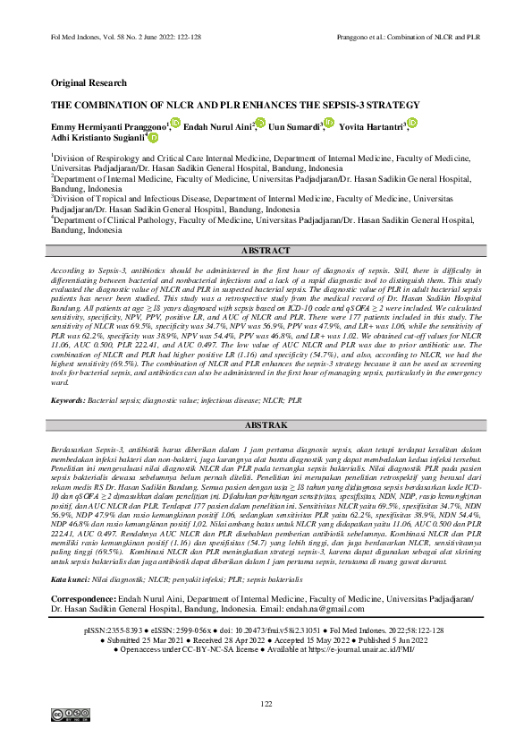 (PDF) The Combination of NLCR and Enhances the Sepsis-3 Strategy