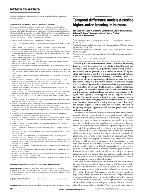 (PDF) Temporal difference models describe higher-order learning in humans
