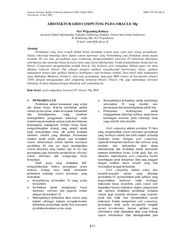 (PDF) Arsitektur Grid Computing pada Oracle 10g