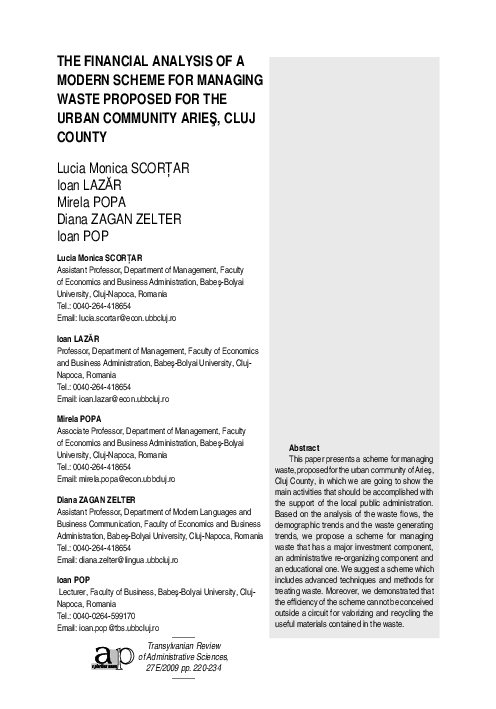(PDF) Financial Analysis of Waste Management in Arieş