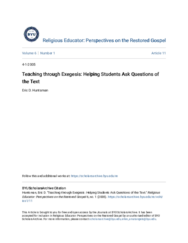 (PDF) Teaching through Exegesis: Helping Students Ask Questions of the Text