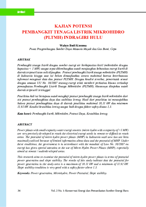 (PDF) Kajian Potensi Pembangkit Tenaga Listrik Mikrohidro (PLTMH ...